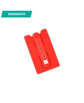 Porta tarjetas y soporte para celular.